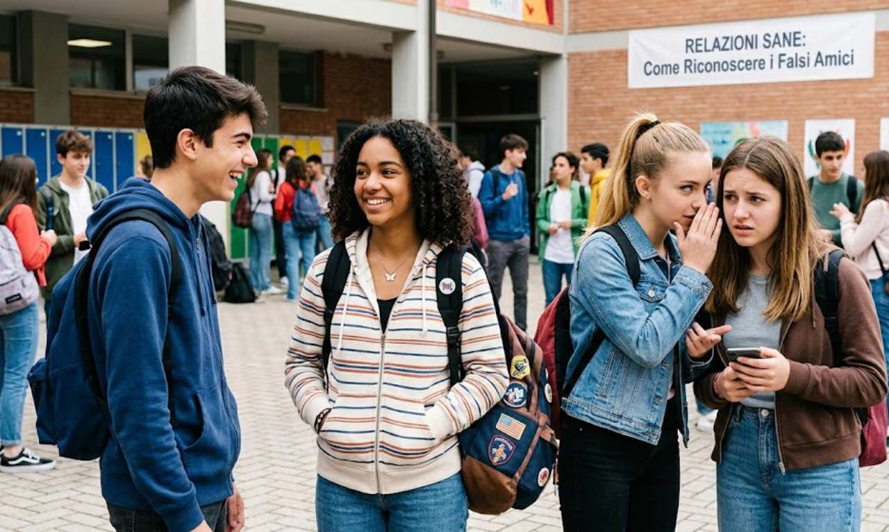 ragazzi che parlano in cortile di scuola immagine per falsi amici come riconoscerli