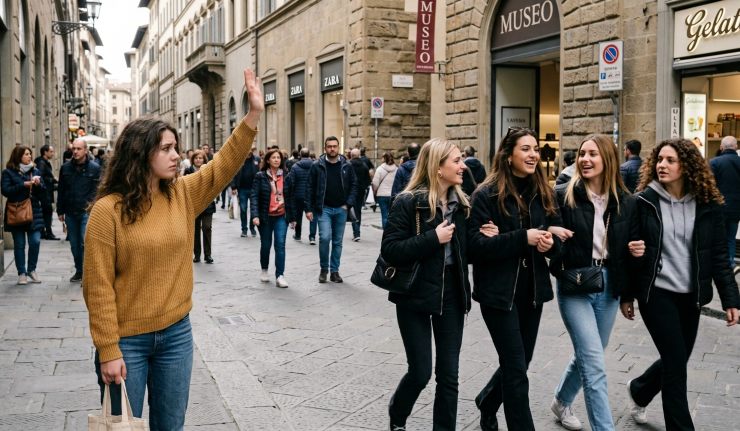 ragazza che saluta delusa altre ragazze che camminano e la ignorano
