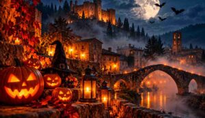 Notte di Halloween nel borgo medievale - LeBisbetiche.com (Credits AI)