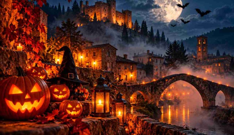 Notte di Halloween nel borgo medievale - LeBisbetiche.com (Credits AI)