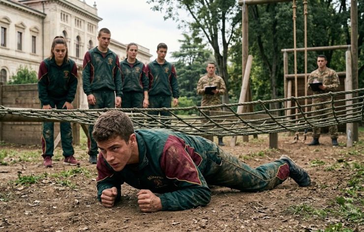 ragazzi in tuta che fanno addestramento militare